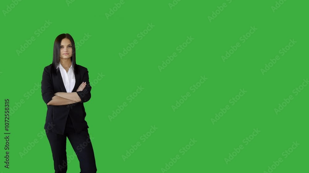Young Woman in Suit against Isolated Green Screen Young Woman in Suit against Isolated Green Screen