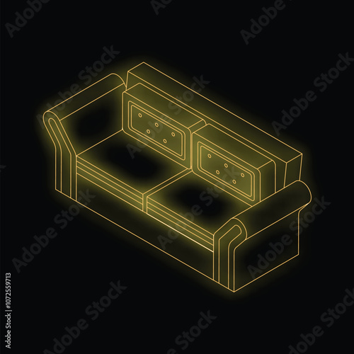 Neon yellow sofa glowing on a black background, perfect for any design needing a modern and stylish feel