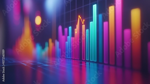 Colorful data analysis graph with multiple line charts overlaid on a bar chart, representing trends