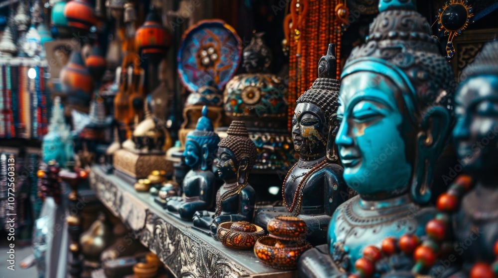 Traditional handcrafted Buddha statues in market Traditional handcrafted Buddha statues in market