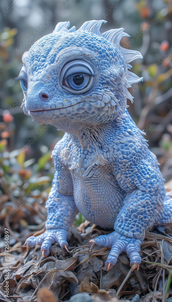 Adorable Blue Dragon Hatchling Sitting in a Flowering Field Adorable Blue Dragon Hatchling Sitting in a Flowering Field