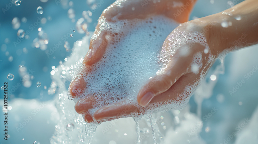 Fototapeta premium Clean Hands Washing with Soap Detail