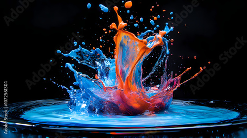 Fototapeta Naklejka Na Ścianę i Meble -  Splashes of colorful vibrant paint liquid water in the air; interior design; home apartment condo. Vibrant. Illustration