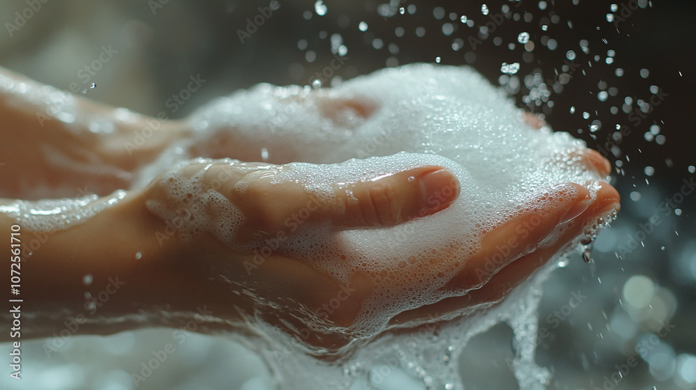 Fototapeta premium Clean Hands Washing with Soap Detail