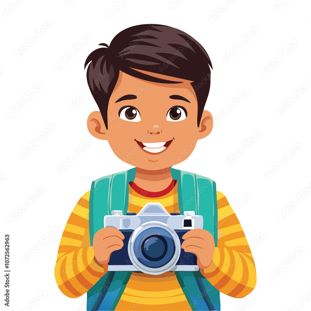 Illustration of a boy who likes holding a camera and smiling Illustration of a boy who likes holding a camera and smiling