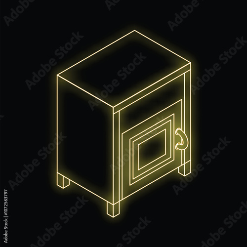 Neon nightstand with glowing yellow light on black background