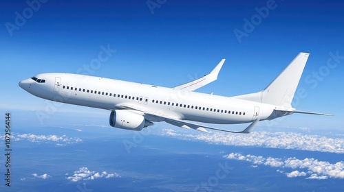 Passenger Jet Flying Above Clouds in Clear Blue Sky with Sunlit Fuselage