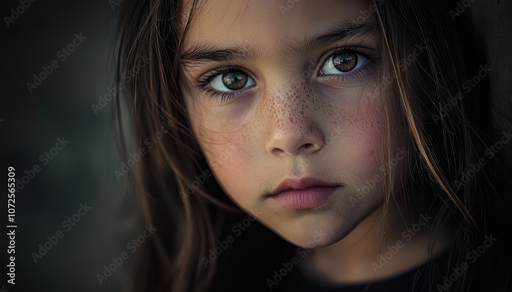 A contemplative girl gazing directly at the camera, her expression capturing a story untold. A contemplative girl gazing directly at the camera, her expression capturing a story untold.