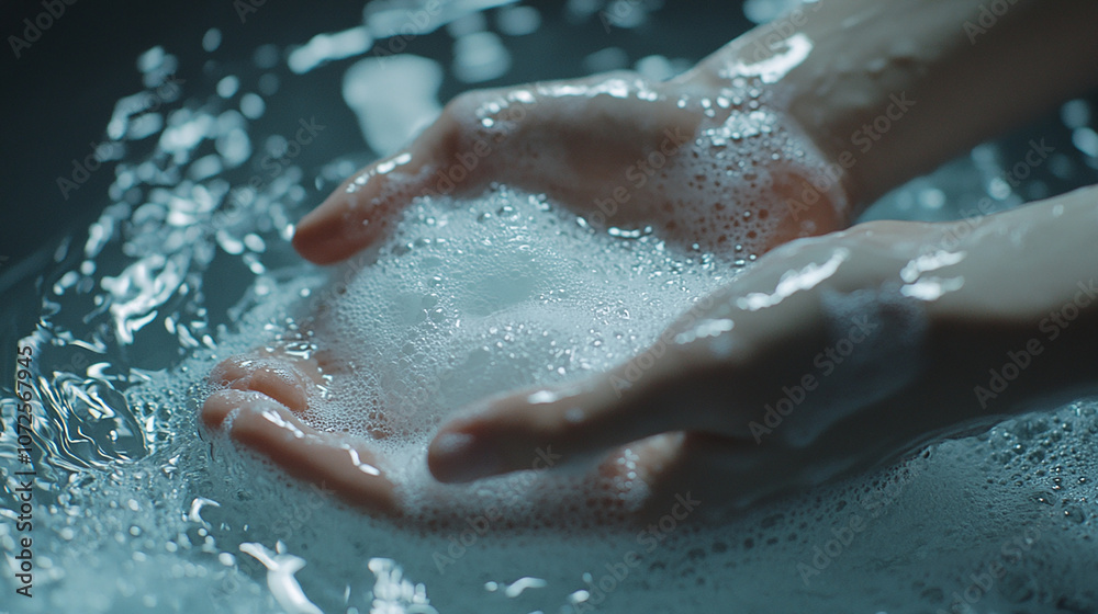 Fototapeta premium Close-Up of Hands Washing with Soap