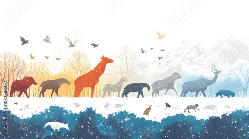 Illustrations of animals showing their migrations at different seasons