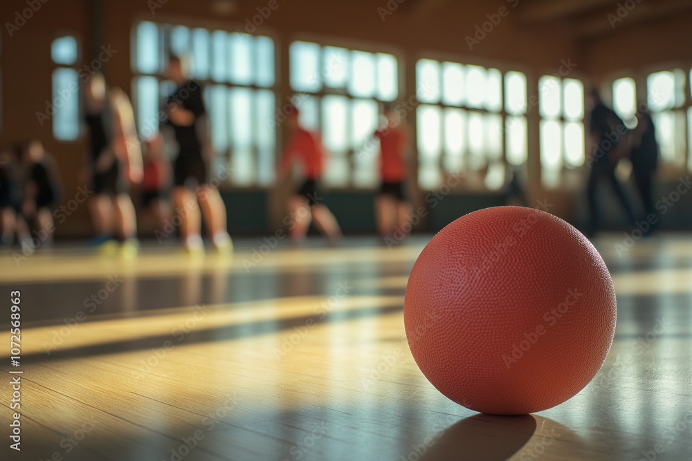 Dodgeball Placed on Gymnasium Floor for Community Team Sports - Autumn Games Dodgeball Placed on Gymnasium Floor for Community Team Sports - Autumn Games
