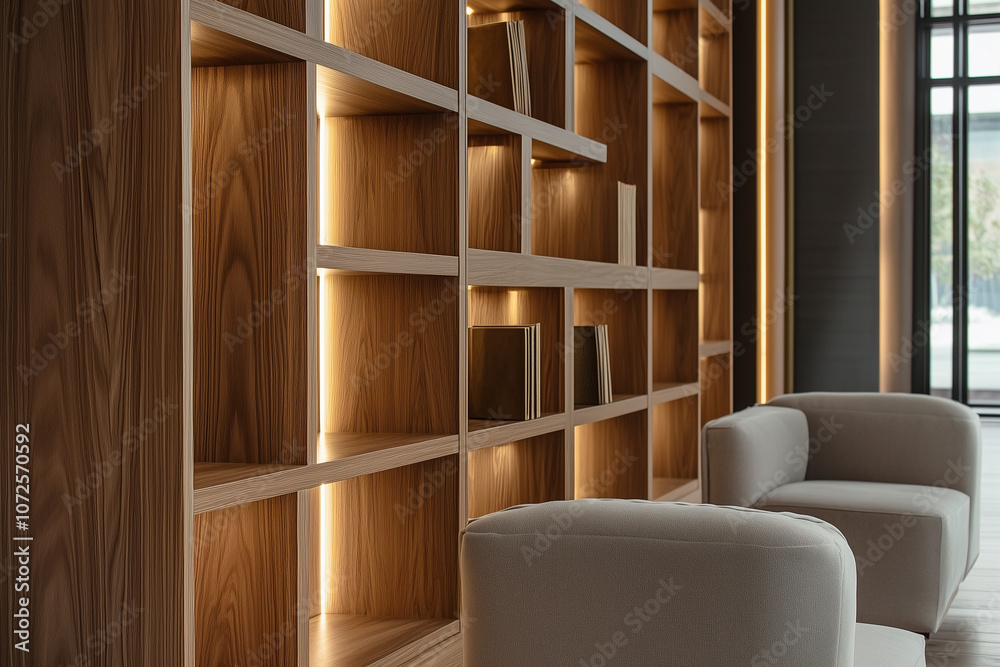 modern wooden bookcase with subtle led lighing modern wooden bookcase with subtle led lighing