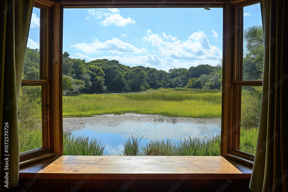 View of Green Wetlands from Eco-resort in Conservation Park for Wildlife Watching View of Green Wetlands from Eco-resort in Conservation Park for Wildlife Watching