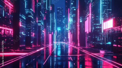 Futuristic design with neon lights and digital elements. photo