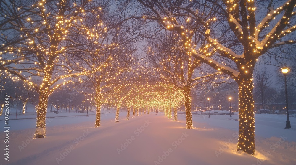 Snowy Landscape Christmas Lights Winter Wonderland Snowy Landscape Christmas Lights Winter Wonderland
