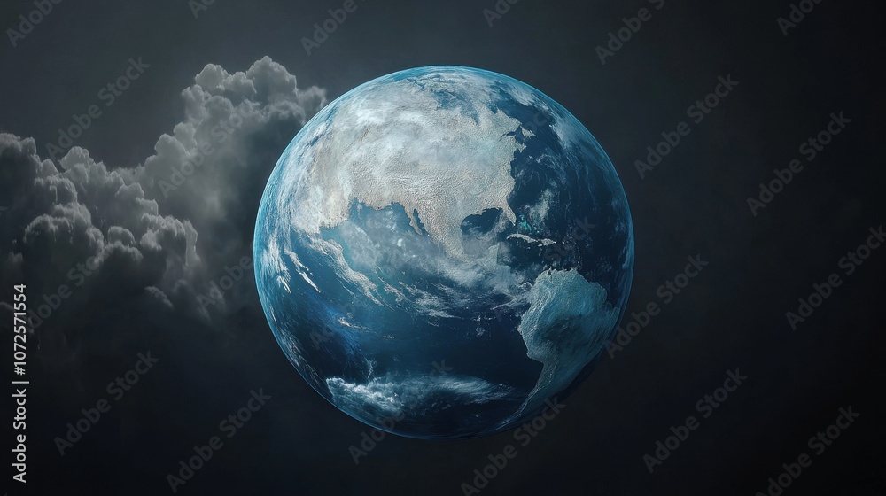 Globe with visible oceans and cloud patterns