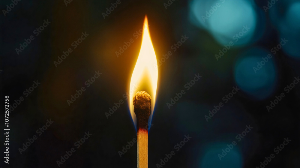 Luminous matchstick fire flame, glowing burn danger safety ignite, radiant flammable glow heat match, dangerous bright blazing, incandescent fiery warm