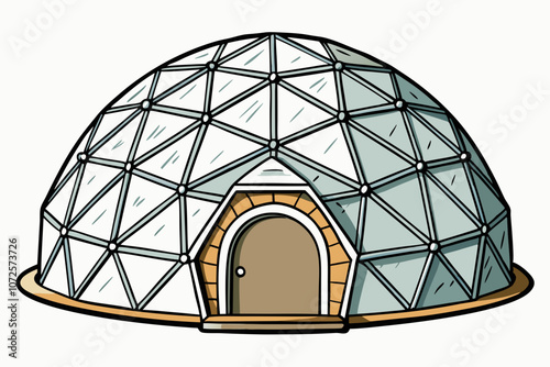 white geodesic dome with a door vector on white isolated background, hand drawn sketch