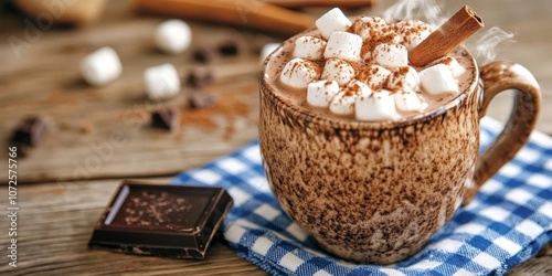 Gourmet hot chocolate with marshmallows in a cozy holiday setting