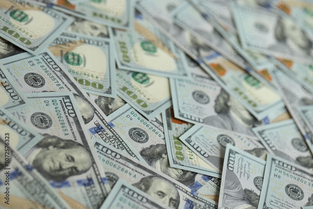 Big amount of american USD hunderd dollar bills banknotes close up Big amount of american USD hunderd dollar bills banknotes close up