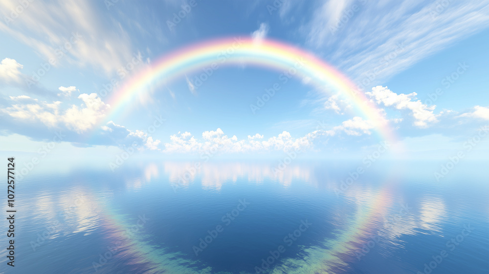 青空にかかる鮮やかな虹と白い雲 青空にかかる鮮やかな虹と白い雲