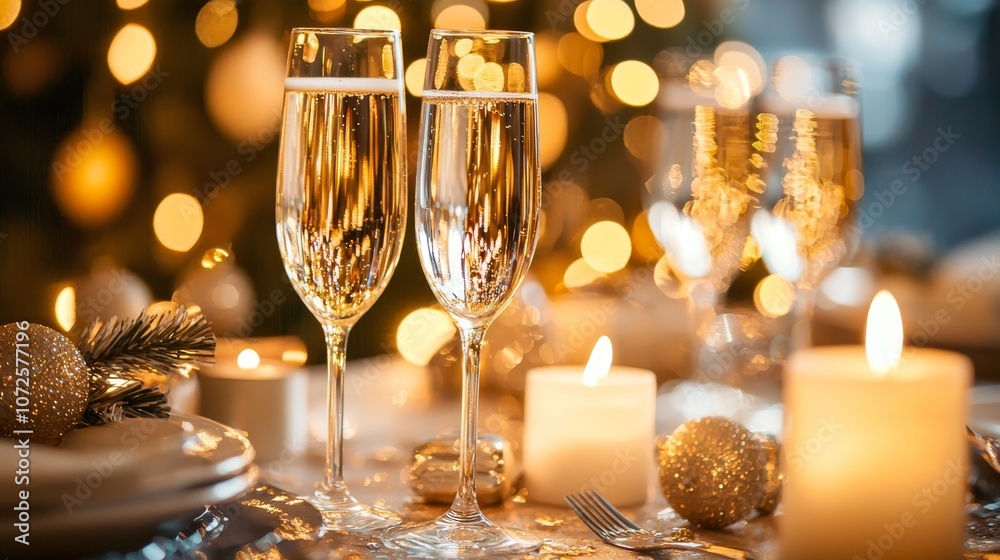 Elegant New Year’s Eve Table Setup with Champagne and Metallic Decor Elegant New Year’s Eve Table Setup with Champagne and Metallic Decor