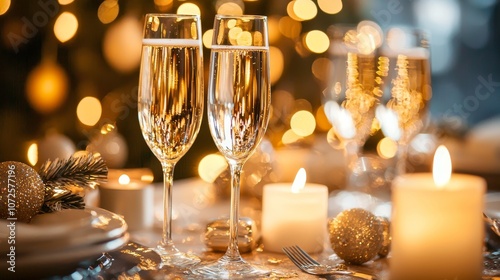 Elegant New Year’s Eve Table Setup with Champagne and Metallic Decor