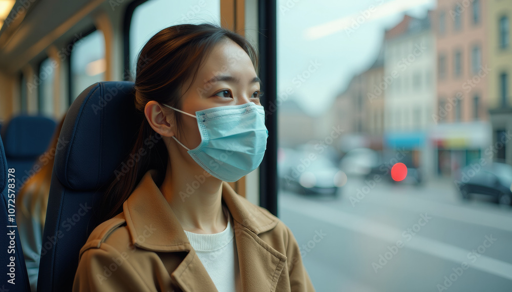 Woman Wearing Mask on Public Transport Woman Wearing Mask on Public Transport