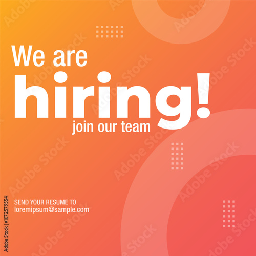 we are hiring modern, creative banner, design concept, social media template, marketing, advertising, and communication concept with white text on a white background.
