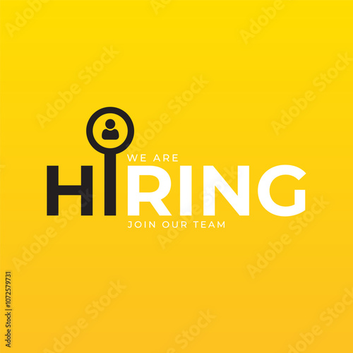 we are hiring modern, creative banner, design concept, social media template, marketing, advertising, and communication concept  with black text on a yellow background