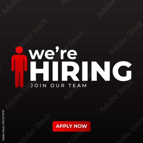 we are hiring modern, creative banner, design concept, social media template, marketing, advertising, and communication concept with white text on a black background 