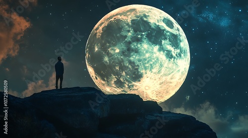 Beautiful moonlight scene with detailed people silhouettes artwork