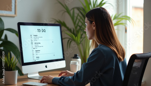 Focused Woman Working on To-Do List