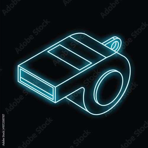 Neon whistle glowing on a black background, perfect for sports or music themes