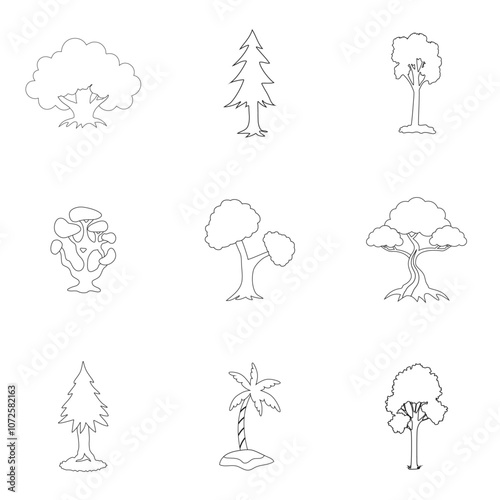 set of little tree or flower tree line art vector design, weather, vector, icon, cloud, illustration, sun, set, symbol, rain, tree, design, icons, cartoon, nature, art, moon, wind, snow, sign, comic
