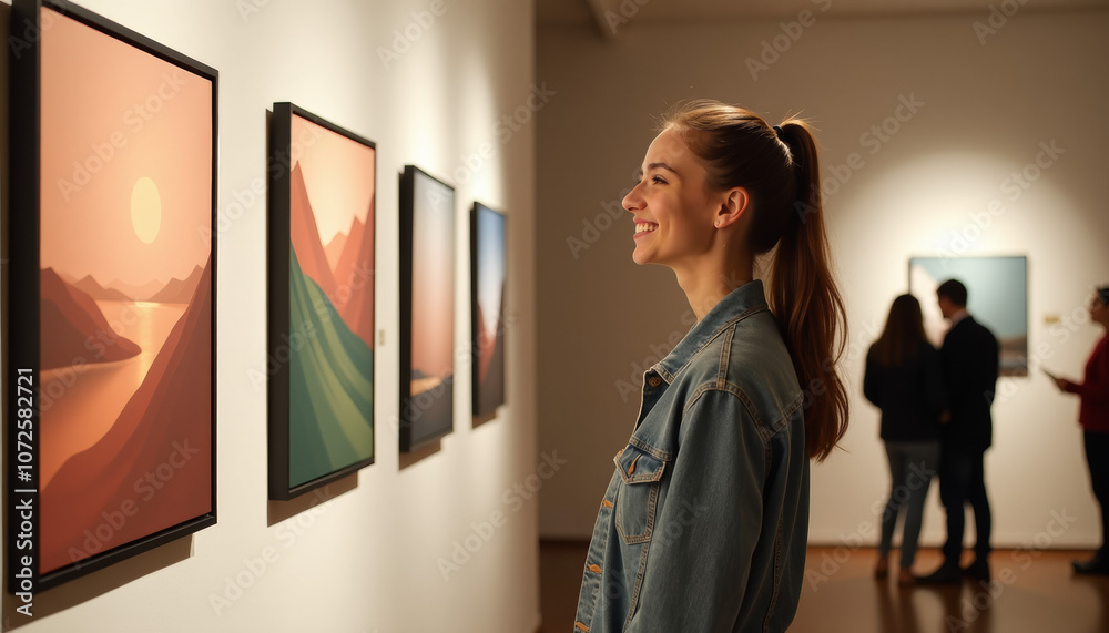 Art Gallery Visitors Observing Abstract Paintings Art Gallery Visitors Observing Abstract Paintings