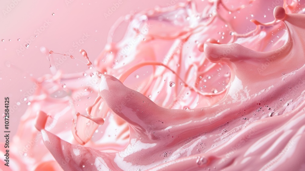 Closeup of pink liquid splash with droplets Closeup of pink liquid splash with droplets