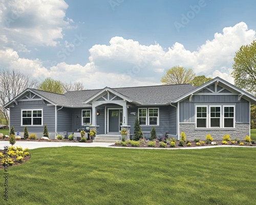 A gray ranch-style house with classic appeal