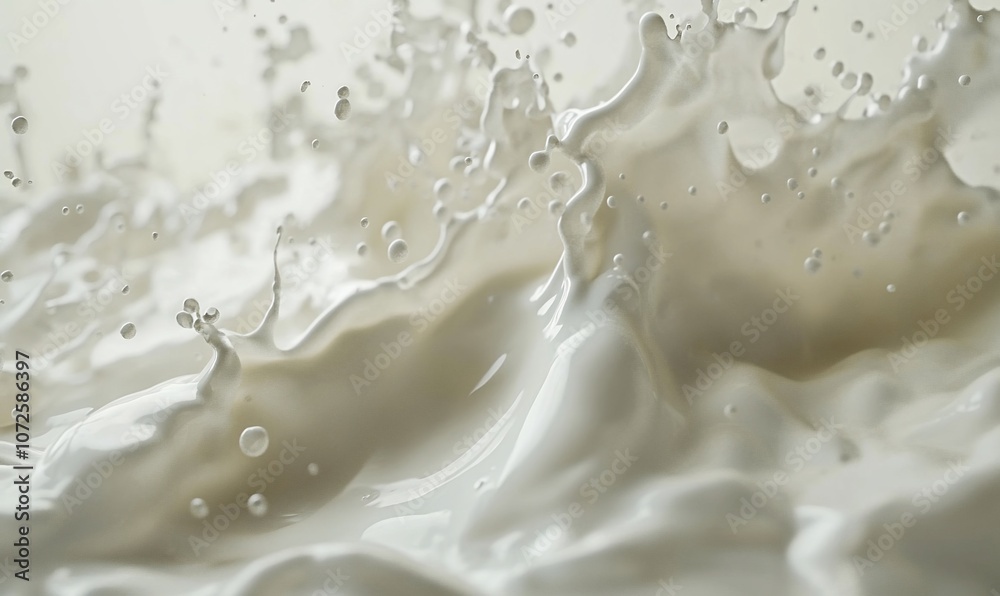 A close-up image of a white liquid splash against a white background.