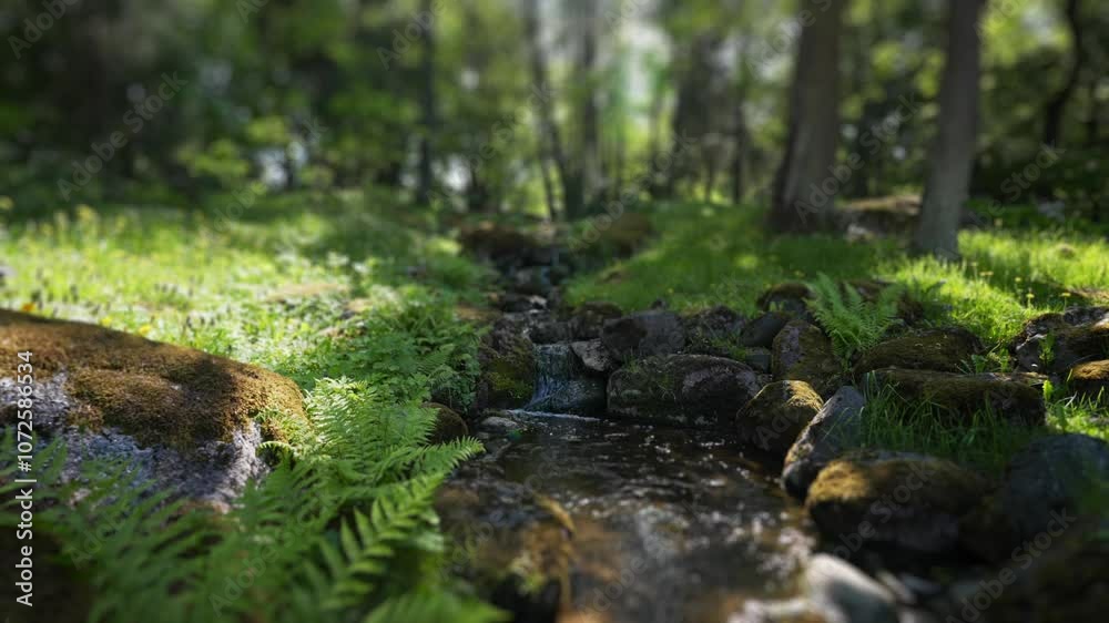 Stream of water flows through the rocks in the forest. Stream of water flows through the rocks in the forest.