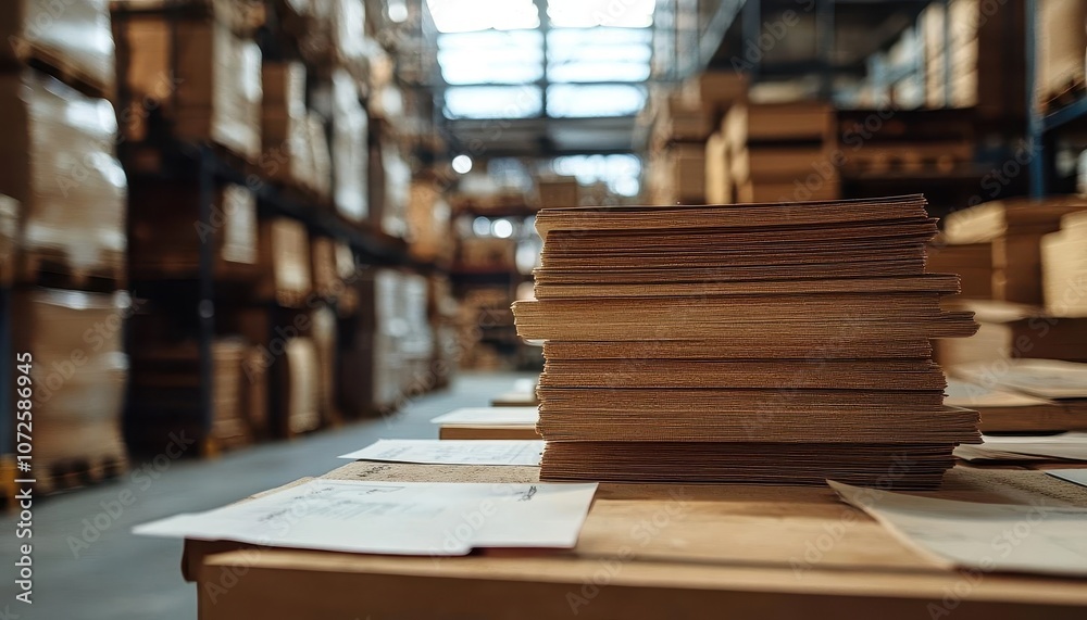 A closeup of a sustainability report on a warehouse managers desk, Documentation, Informative and ecoconscious A closeup of a sustainability report on a warehouse managers desk, Documentation, Informative and ecoconscious