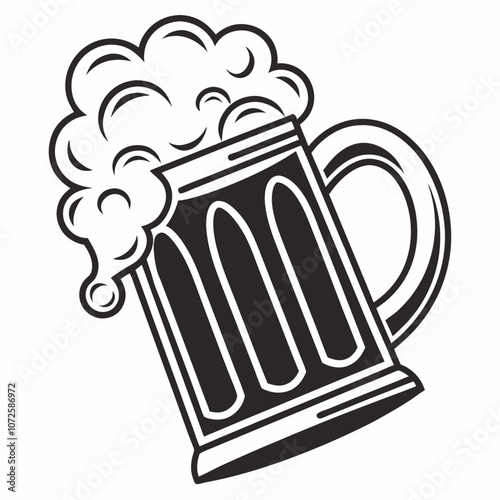Minimalist Line Art Beer Bottle and Glass Icon – Alcoholic Beverage Vector Illustration for Bar
