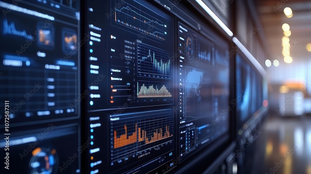 A closeup of an IoT dashboard tracking multiple logistics parameters, Technology, Connected and precise A closeup of an IoT dashboard tracking multiple logistics parameters, Technology, Connected and precise