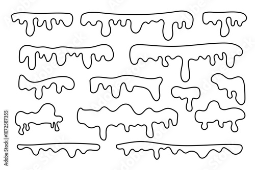 Snow caps and snowdrifts in simple flat style, black shape of snow caps hand drawn on white background