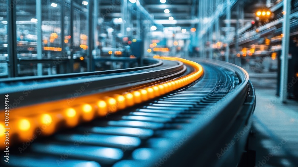 A photograph of conveyor sorting systems at peak operation, Automation, Fastpaced and organized A photograph of conveyor sorting systems at peak operation, Automation, Fastpaced and organized