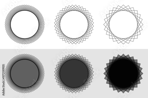 Collection of abstract fractal squares background, black and white sphere lines wireframe pattern, editable stroke, set of vector geometric shapes, concept of science, technology, ai and global data