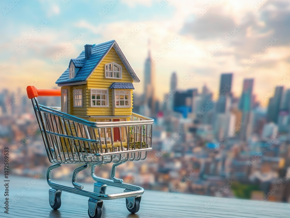 home buyer concept with mock up house in shopping cart home buyer concept with mock up house in shopping cart