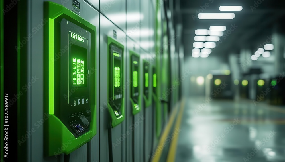 A shot of a battery charging station for electric logistics vehicles, Green Equipment, Innovative and practical A shot of a battery charging station for electric logistics vehicles, Green Equipment, Innovative and practical