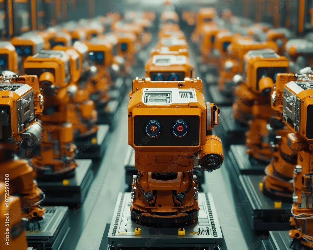 Fototapeta premium A shot of a warehouse filled with robotic sorters at work, Robotics, Busy and systematic
