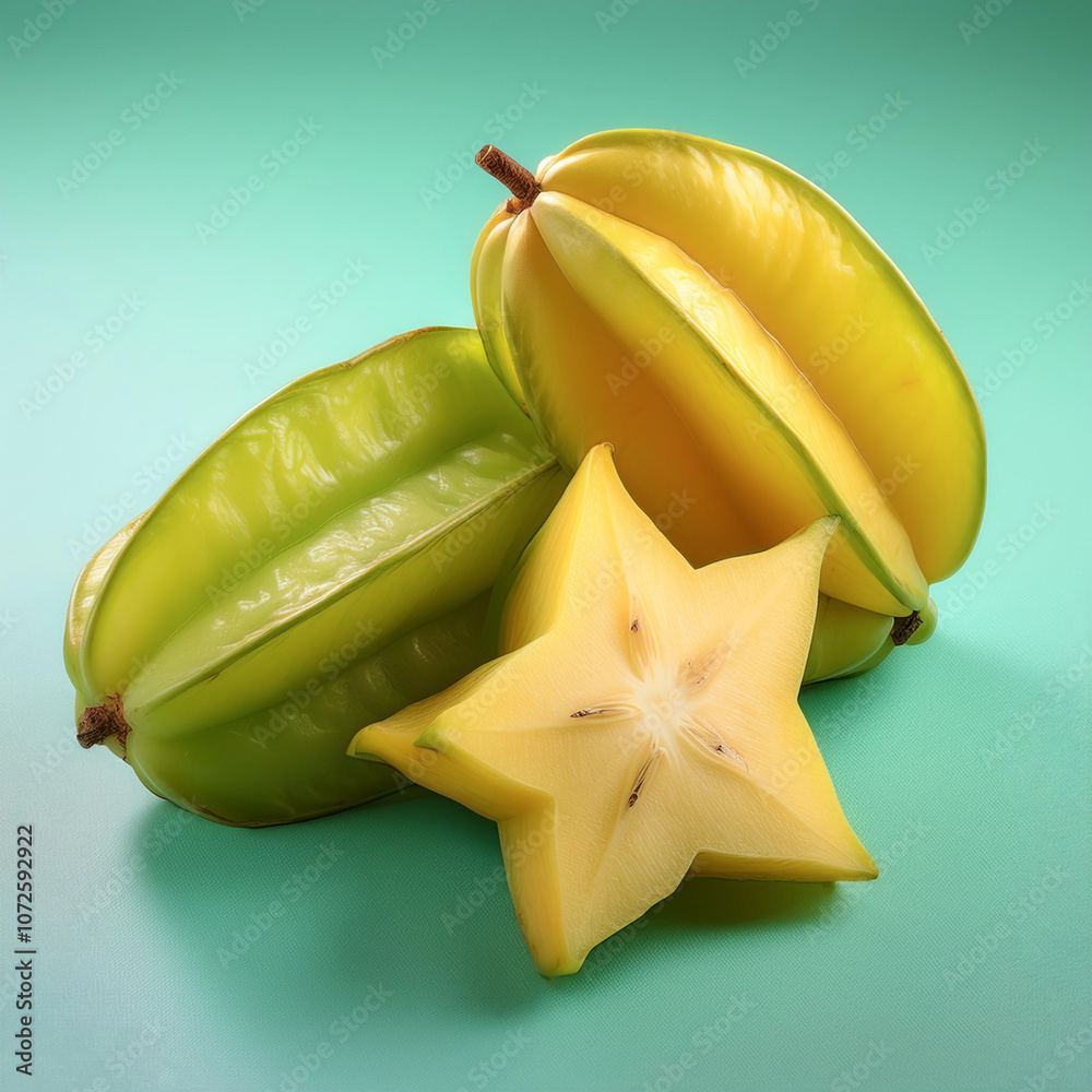 starfruit fruit, isolated on a pastel starfruit fruit, isolated on a pastel